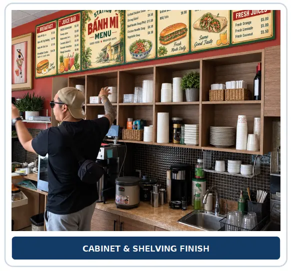 Action plan for cabinet and shelving finish