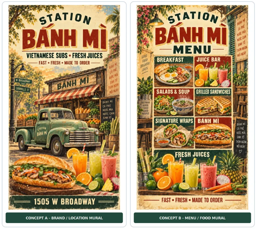 Action plan for the two window mural concepts