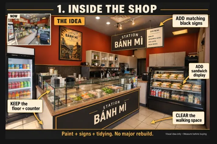 Station Banh Mi interior planning mockup